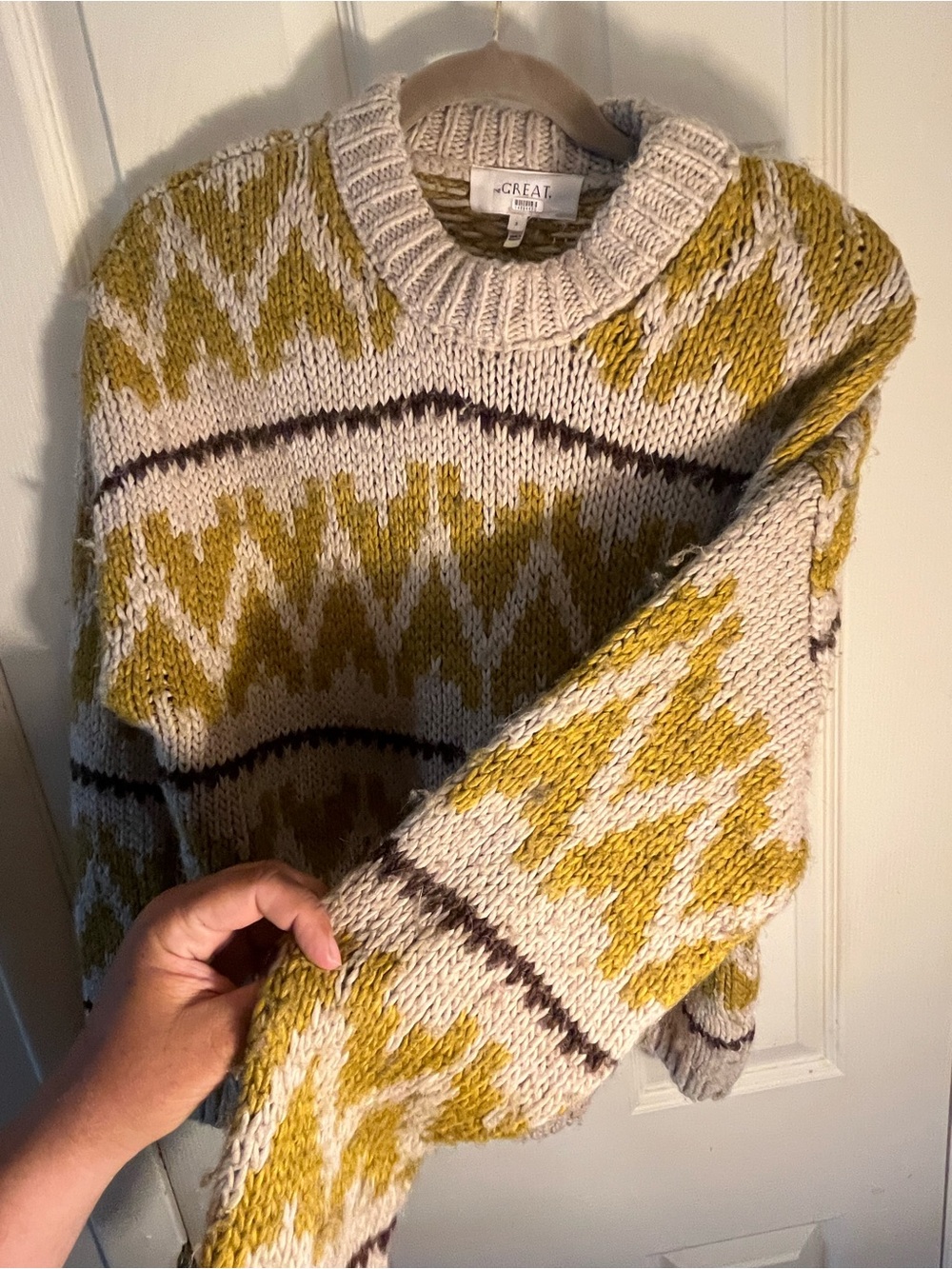 Women "The Great" tan mustard yellow, brown folk pullover knit sweater. Size 2 - Picture 5 of 8